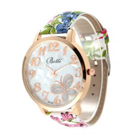 Fashion Ladies Flowers Butterfly Leather Watch