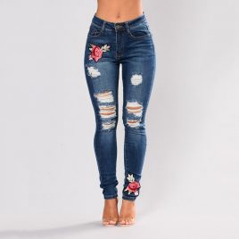 Sexy High Waist Skinny Ripped Embroidery Jeans For Women